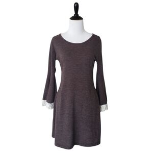 Altar'd State Brown Dress With Fringed Belle Sleeves